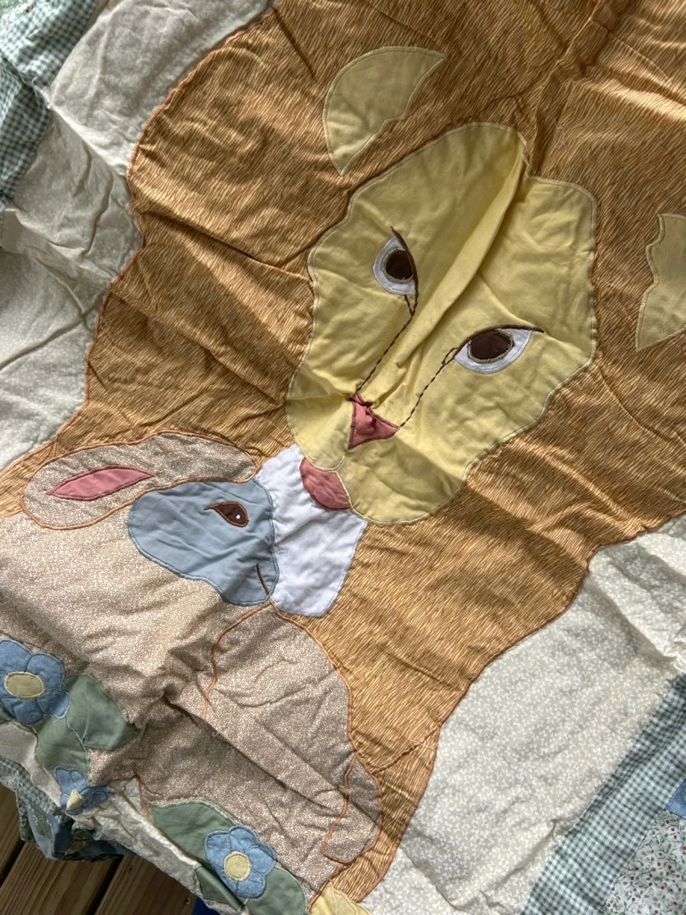 Lion & Lamb Quilted Patchwork Throw in colorful grannysquares nursery zoo ark